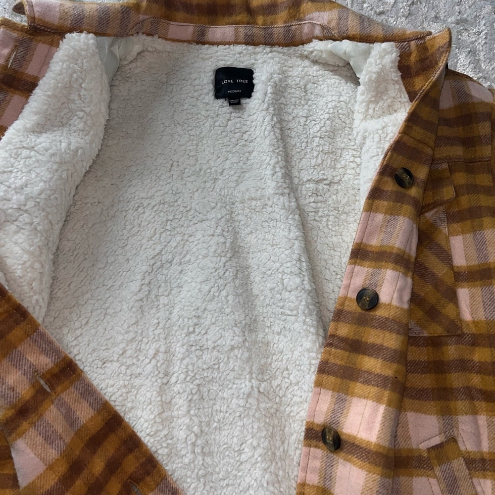 Love Tree Brown and Pink Plaid Shacket with Sherpa - Picture 4 of 4